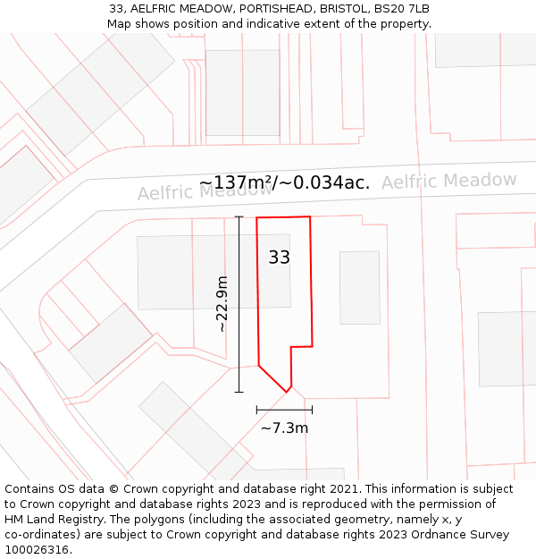 33, AELFRIC MEADOW, PORTISHEAD, BRISTOL, BS20 7LB: Plot and title map