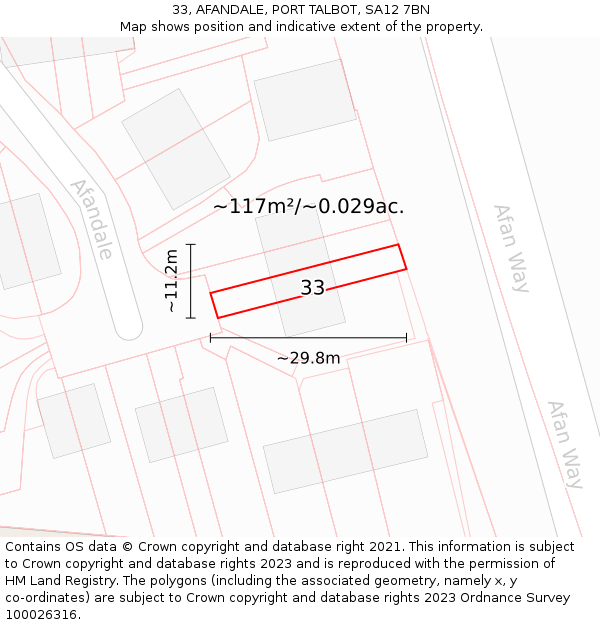 33, AFANDALE, PORT TALBOT, SA12 7BN: Plot and title map