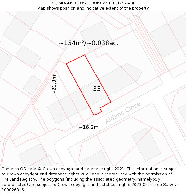 33, AIDANS CLOSE, DONCASTER, DN2 4RB: Plot and title map
