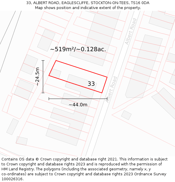 33, ALBERT ROAD, EAGLESCLIFFE, STOCKTON-ON-TEES, TS16 0DA: Plot and title map