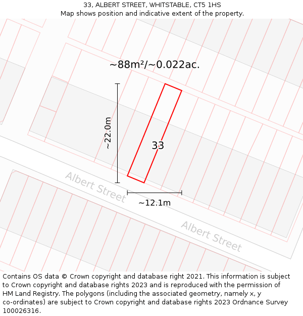 33, ALBERT STREET, WHITSTABLE, CT5 1HS: Plot and title map