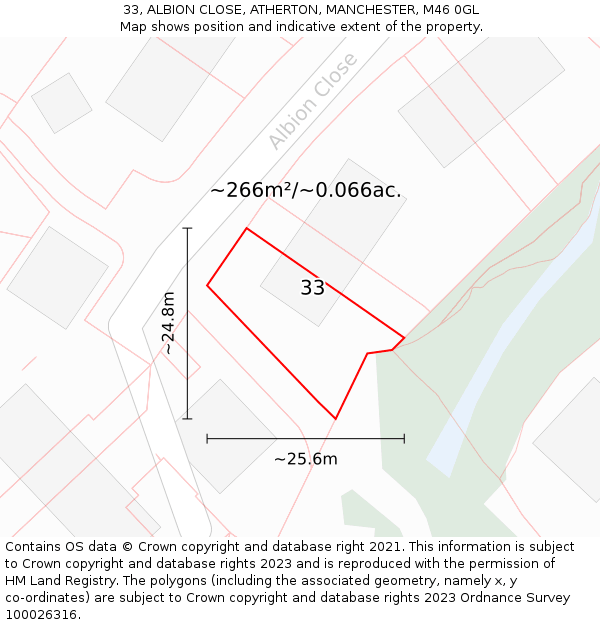 33, ALBION CLOSE, ATHERTON, MANCHESTER, M46 0GL: Plot and title map