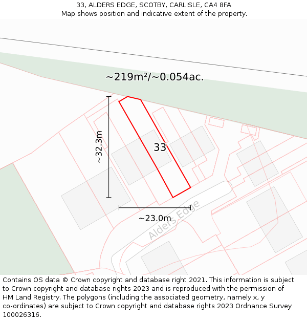 33, ALDERS EDGE, SCOTBY, CARLISLE, CA4 8FA: Plot and title map