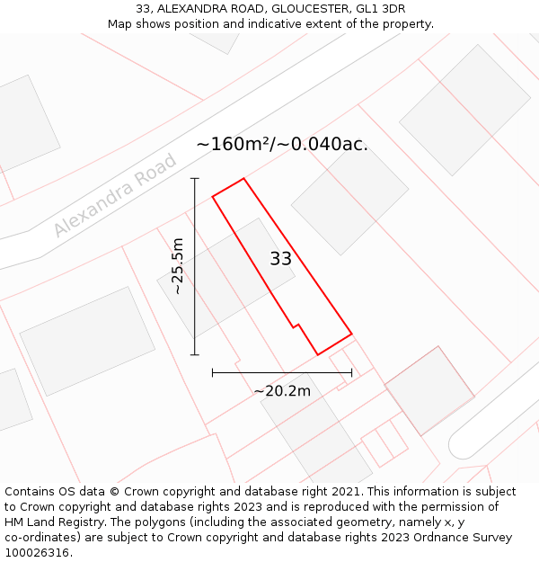 33, ALEXANDRA ROAD, GLOUCESTER, GL1 3DR: Plot and title map