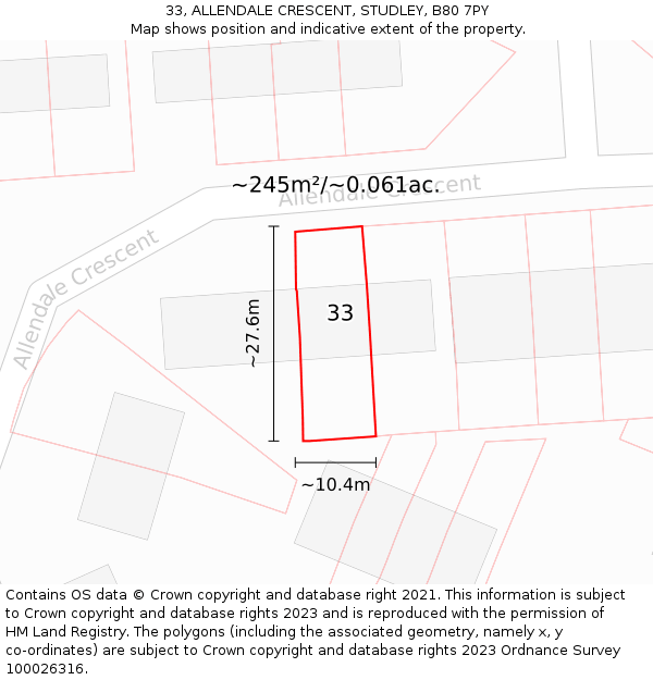 33, ALLENDALE CRESCENT, STUDLEY, B80 7PY: Plot and title map