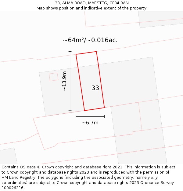 33, ALMA ROAD, MAESTEG, CF34 9AN: Plot and title map