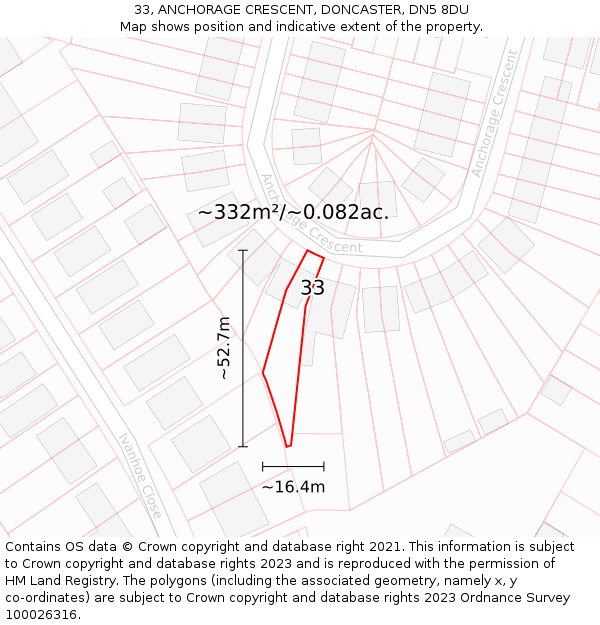 33, ANCHORAGE CRESCENT, DONCASTER, DN5 8DU: Plot and title map