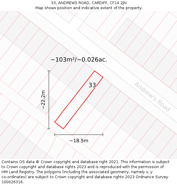33, ANDREWS ROAD, CARDIFF, CF14 2JN: Plot and title map
