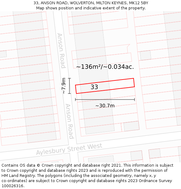 33, ANSON ROAD, WOLVERTON, MILTON KEYNES, MK12 5BY: Plot and title map