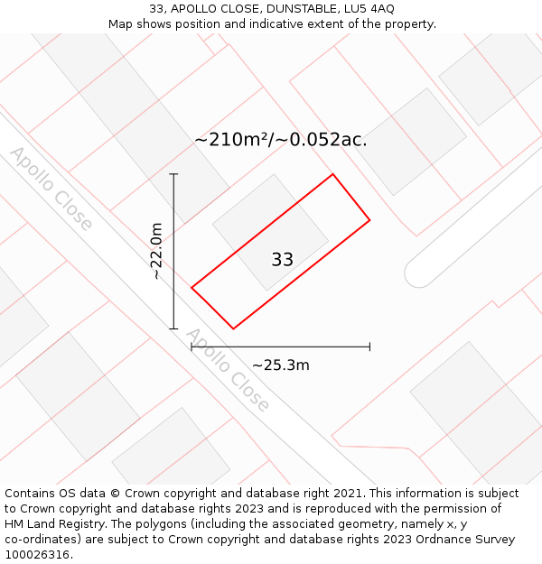 33, APOLLO CLOSE, DUNSTABLE, LU5 4AQ: Plot and title map