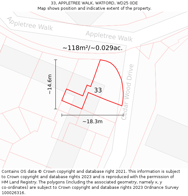 33, APPLETREE WALK, WATFORD, WD25 0DE: Plot and title map