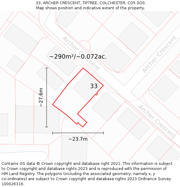 33, ARCHER CRESCENT, TIPTREE, COLCHESTER, CO5 0GS: Plot and title map