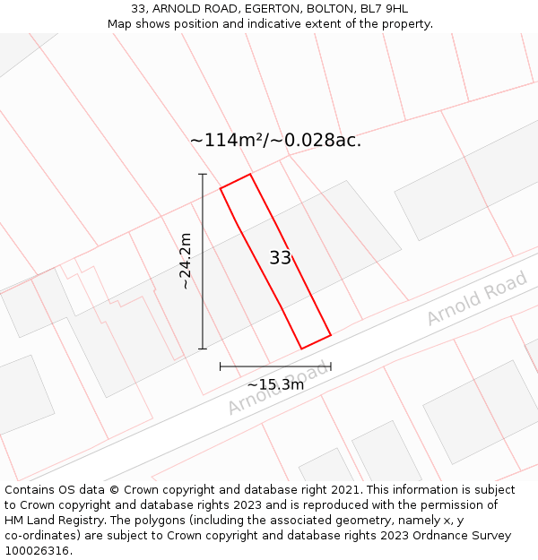 33, ARNOLD ROAD, EGERTON, BOLTON, BL7 9HL: Plot and title map