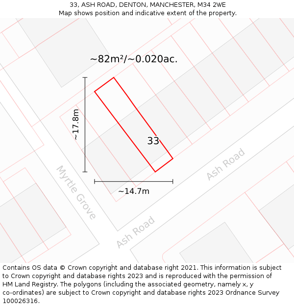 33, ASH ROAD, DENTON, MANCHESTER, M34 2WE: Plot and title map