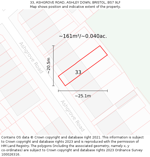 33, ASHGROVE ROAD, ASHLEY DOWN, BRISTOL, BS7 9LF: Plot and title map
