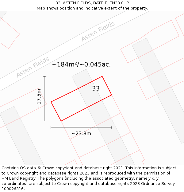 33, ASTEN FIELDS, BATTLE, TN33 0HP: Plot and title map