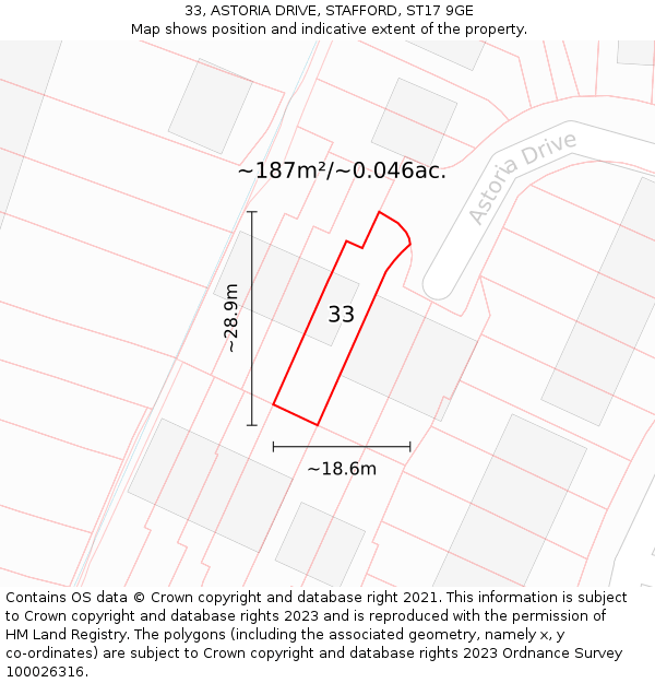 33, ASTORIA DRIVE, STAFFORD, ST17 9GE: Plot and title map