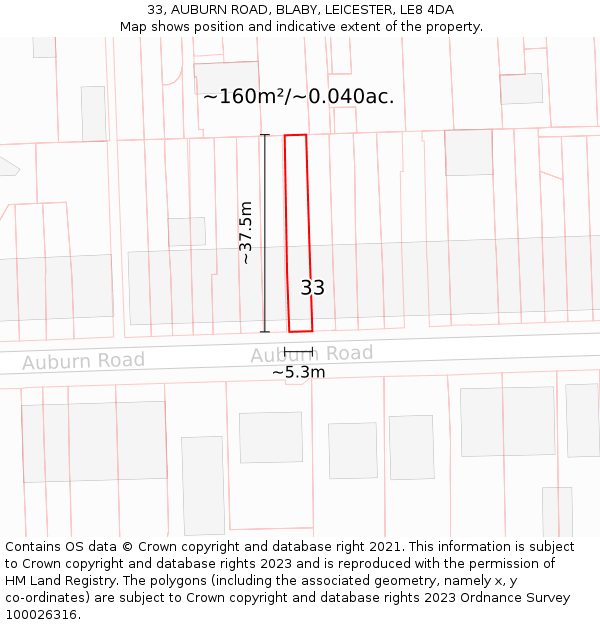 33, AUBURN ROAD, BLABY, LEICESTER, LE8 4DA: Plot and title map
