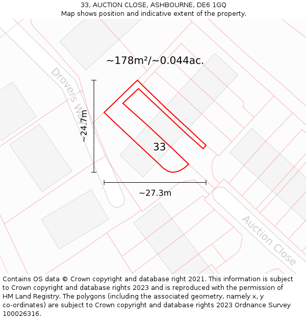 33, AUCTION CLOSE, ASHBOURNE, DE6 1GQ: Plot and title map
