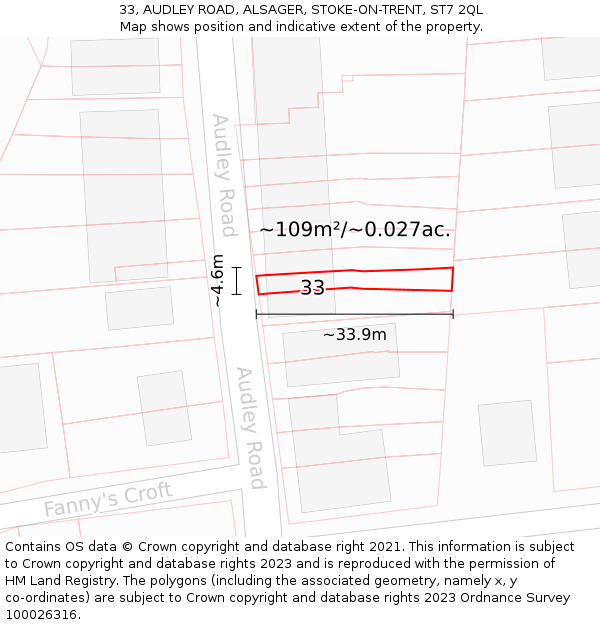 33, AUDLEY ROAD, ALSAGER, STOKE-ON-TRENT, ST7 2QL: Plot and title map