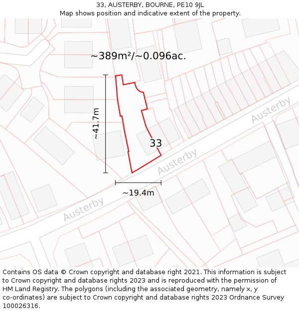 33, AUSTERBY, BOURNE, PE10 9JL: Plot and title map