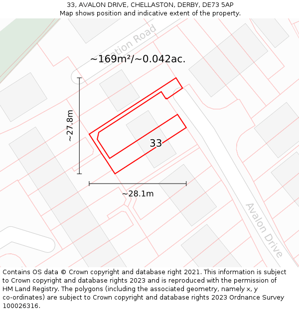 33, AVALON DRIVE, CHELLASTON, DERBY, DE73 5AP: Plot and title map