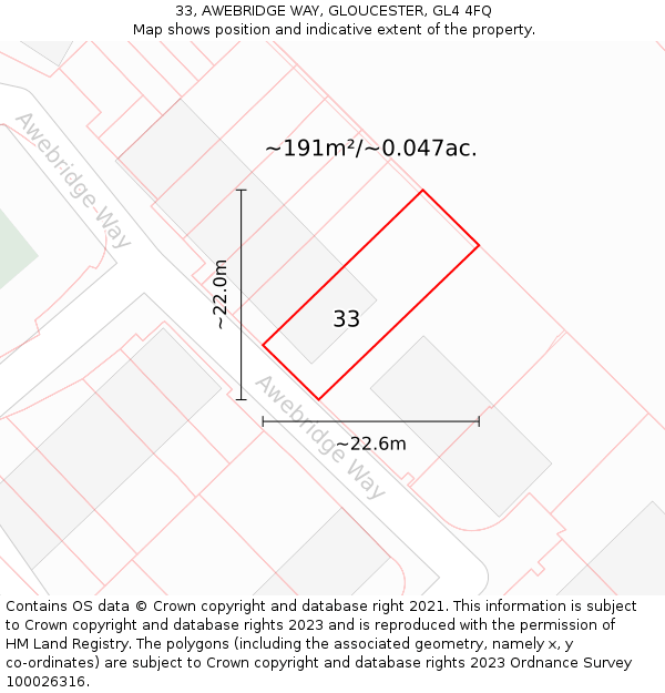 33, AWEBRIDGE WAY, GLOUCESTER, GL4 4FQ: Plot and title map