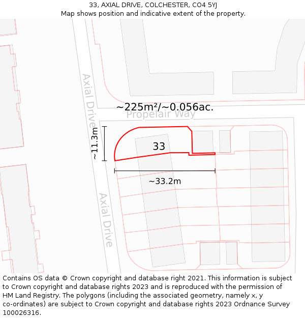 33, AXIAL DRIVE, COLCHESTER, CO4 5YJ: Plot and title map