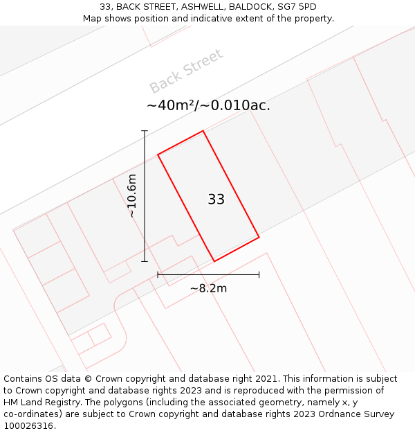 33, BACK STREET, ASHWELL, BALDOCK, SG7 5PD: Plot and title map