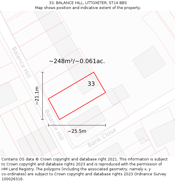 33, BALANCE HILL, UTTOXETER, ST14 8BS: Plot and title map