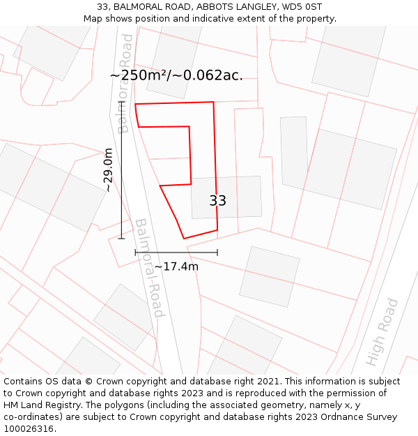 33, BALMORAL ROAD, ABBOTS LANGLEY, WD5 0ST: Plot and title map
