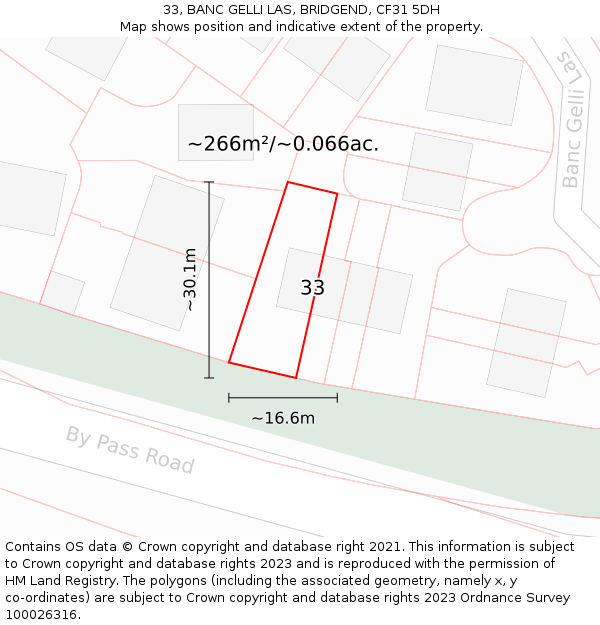 33, BANC GELLI LAS, BRIDGEND, CF31 5DH: Plot and title map