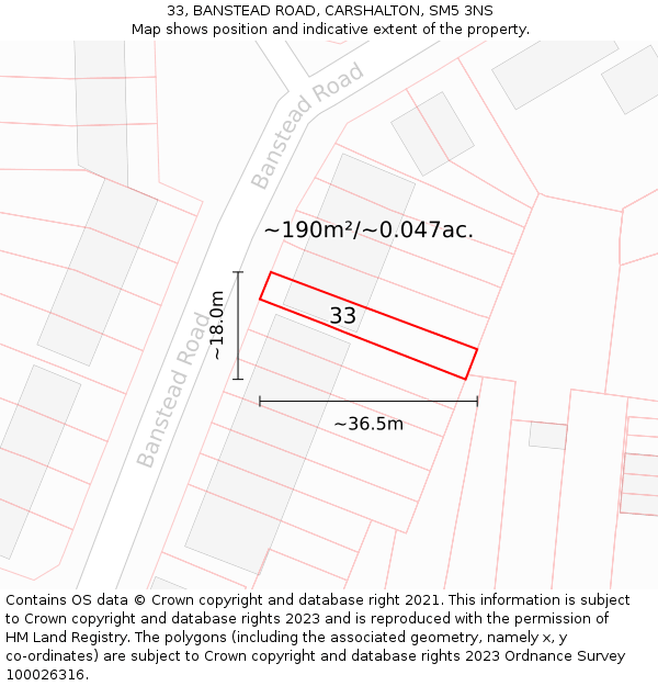 33, BANSTEAD ROAD, CARSHALTON, SM5 3NS: Plot and title map