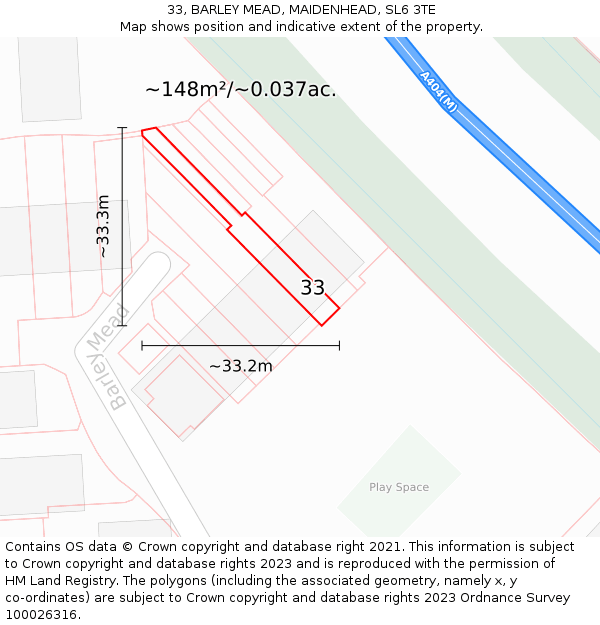 33, BARLEY MEAD, MAIDENHEAD, SL6 3TE: Plot and title map
