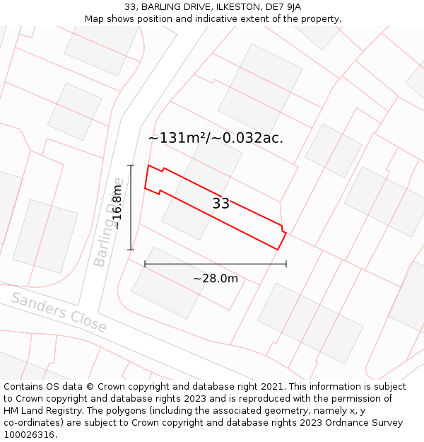 33, BARLING DRIVE, ILKESTON, DE7 9JA: Plot and title map