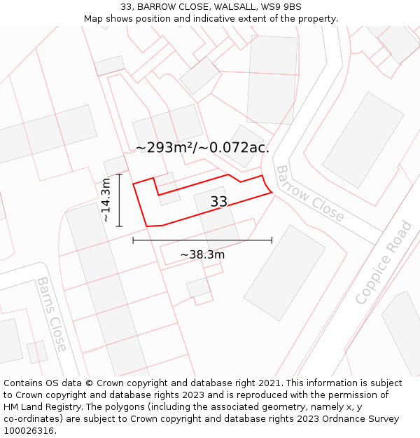 33, BARROW CLOSE, WALSALL, WS9 9BS: Plot and title map