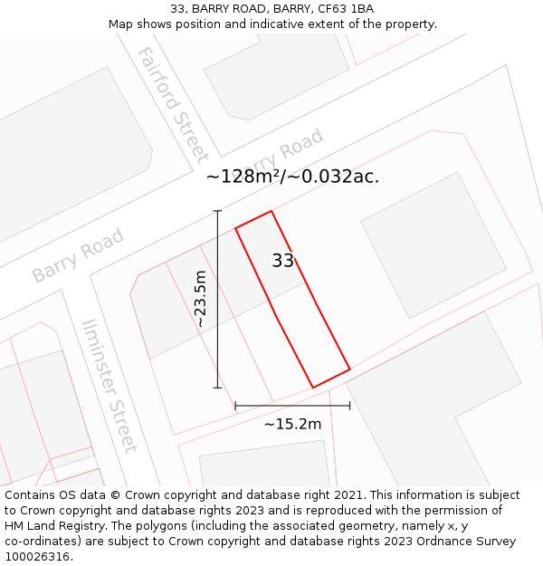 33, BARRY ROAD, BARRY, CF63 1BA: Plot and title map