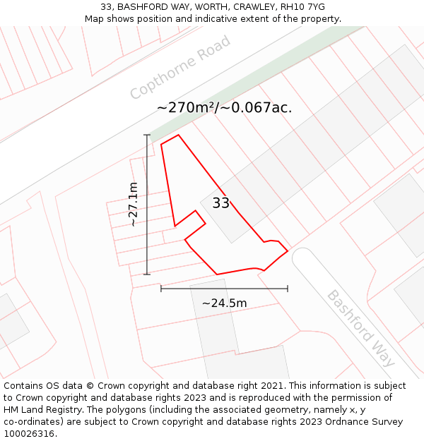 33, BASHFORD WAY, WORTH, CRAWLEY, RH10 7YG: Plot and title map