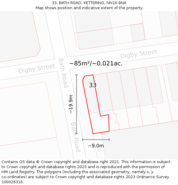 33, BATH ROAD, KETTERING, NN16 8NA: Plot and title map