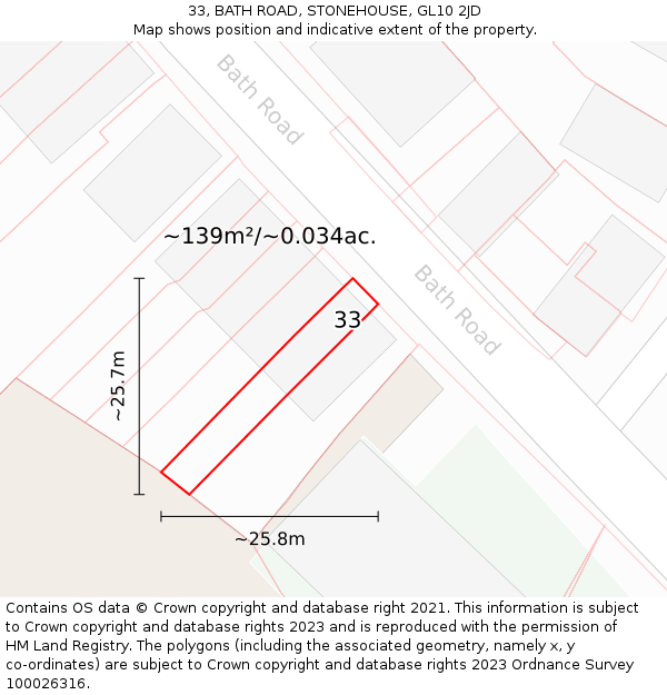 33, BATH ROAD, STONEHOUSE, GL10 2JD: Plot and title map