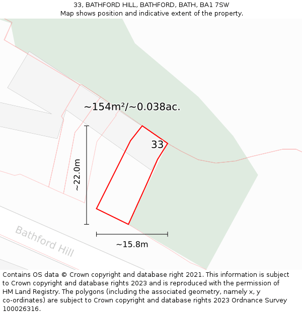 33, BATHFORD HILL, BATHFORD, BATH, BA1 7SW: Plot and title map