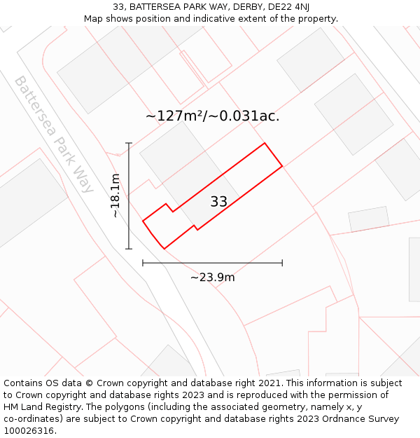 33, BATTERSEA PARK WAY, DERBY, DE22 4NJ: Plot and title map