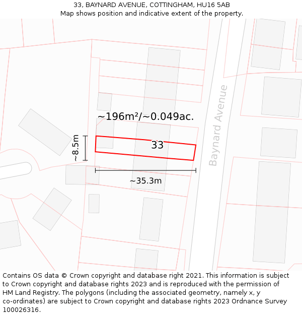 33, BAYNARD AVENUE, COTTINGHAM, HU16 5AB: Plot and title map