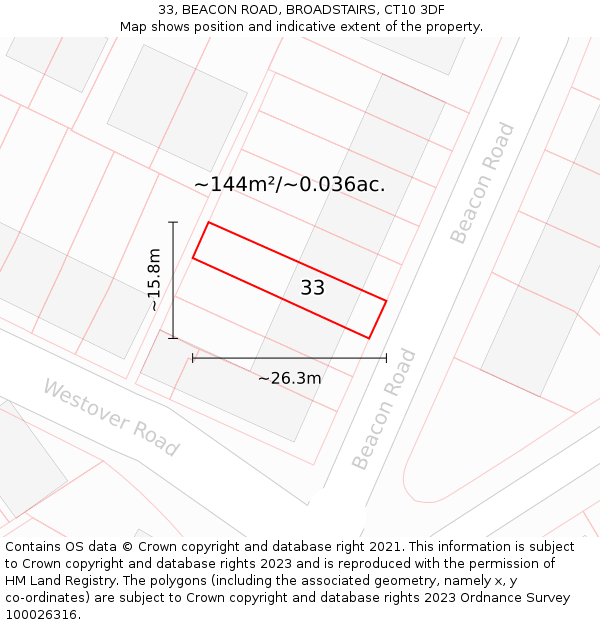 33, BEACON ROAD, BROADSTAIRS, CT10 3DF: Plot and title map