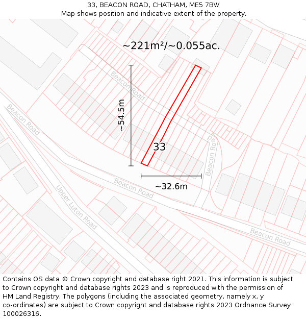 33, BEACON ROAD, CHATHAM, ME5 7BW: Plot and title map