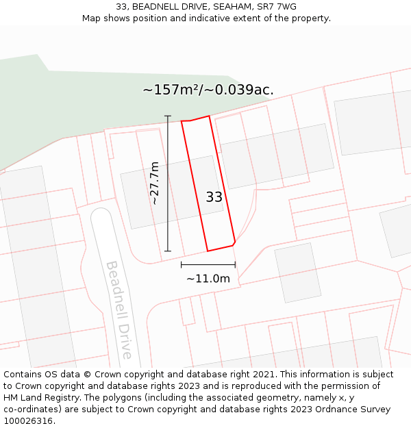 33, BEADNELL DRIVE, SEAHAM, SR7 7WG: Plot and title map