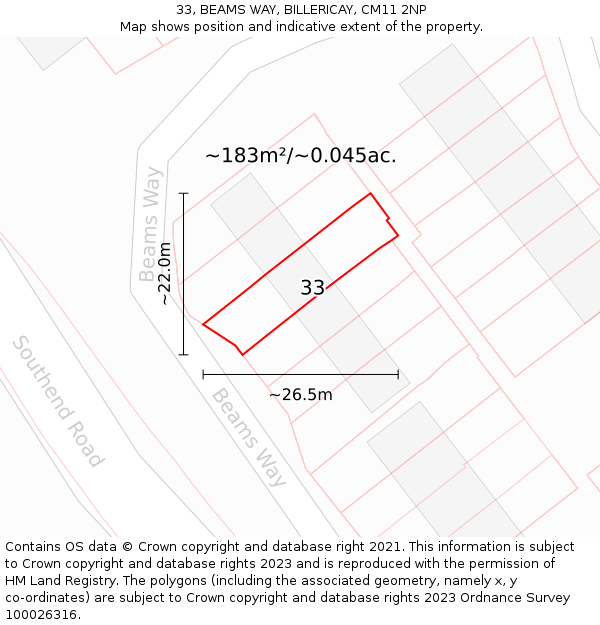 33, BEAMS WAY, BILLERICAY, CM11 2NP: Plot and title map