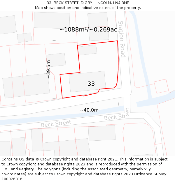 33, BECK STREET, DIGBY, LINCOLN, LN4 3NE: Plot and title map