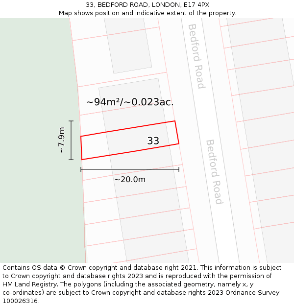 33, BEDFORD ROAD, LONDON, E17 4PX: Plot and title map