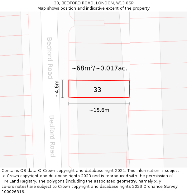 33, BEDFORD ROAD, LONDON, W13 0SP: Plot and title map